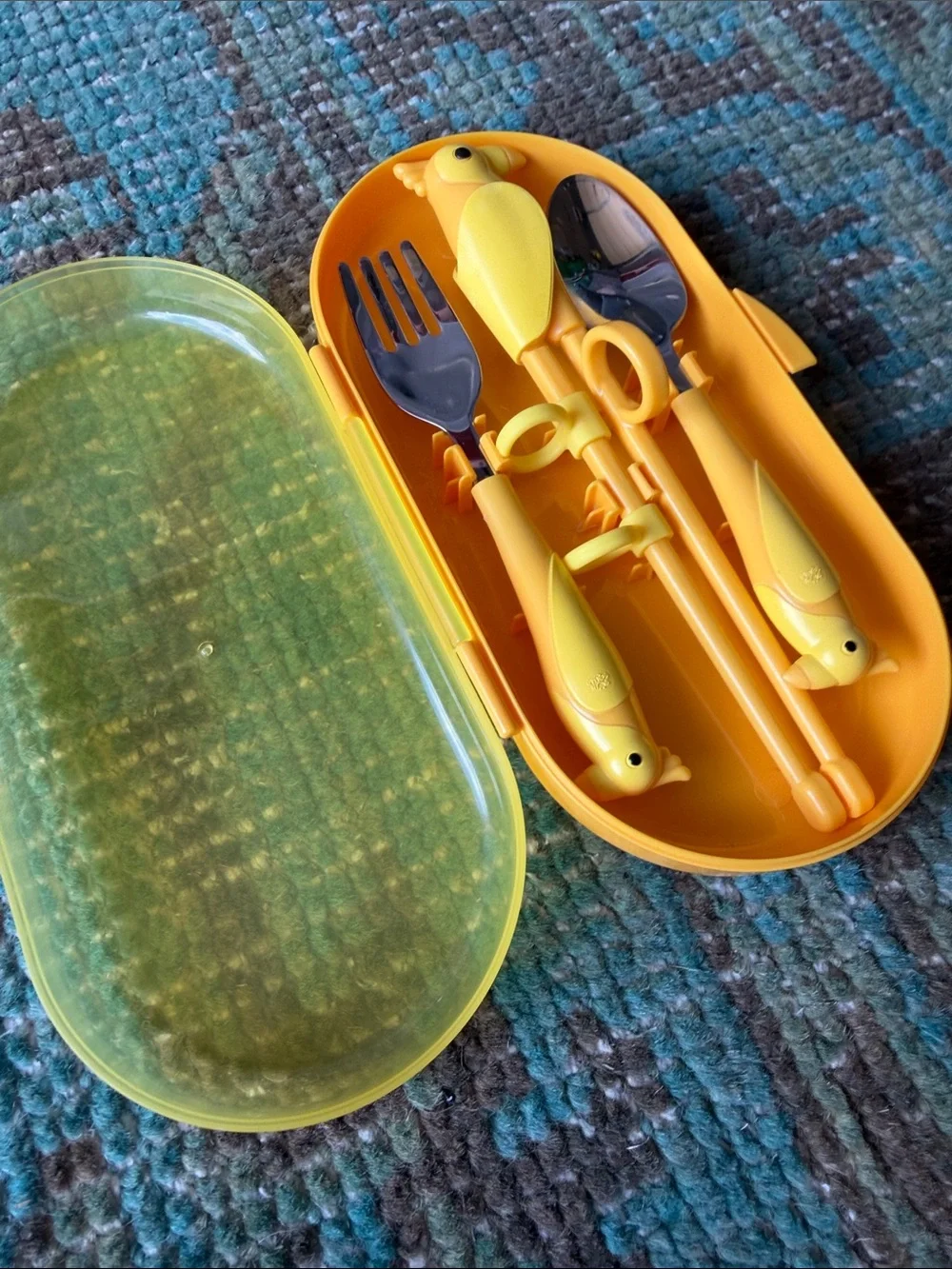One set of Yellow Parrot Children's Cutlery Set with Carrying Case ~ Target